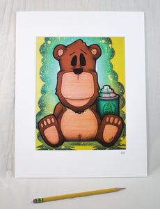 "Bomber the Bear" Matted Print